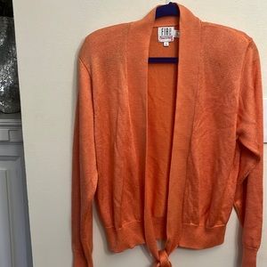 Fia Italia Handloomed Orange Knit Cardigan Sweater Womens XL Tie Front